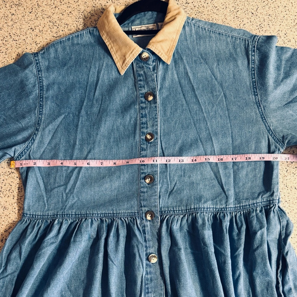 Vtg.Blue Chambray denim maxi dress with corduroy collar and 2 pockets by Adonna - Picture 13 of 13